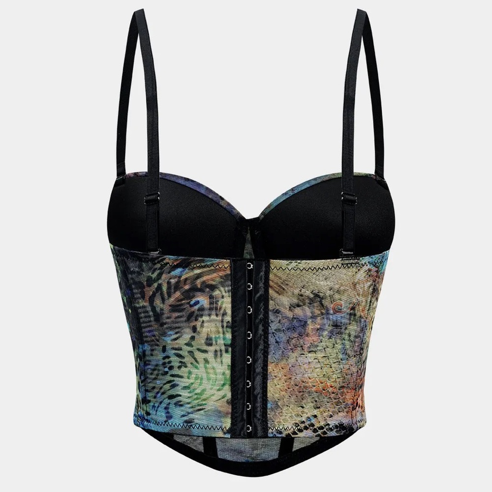 Micas Leopard Snake Skin Print Mesh Corset - Picture 2 of 3